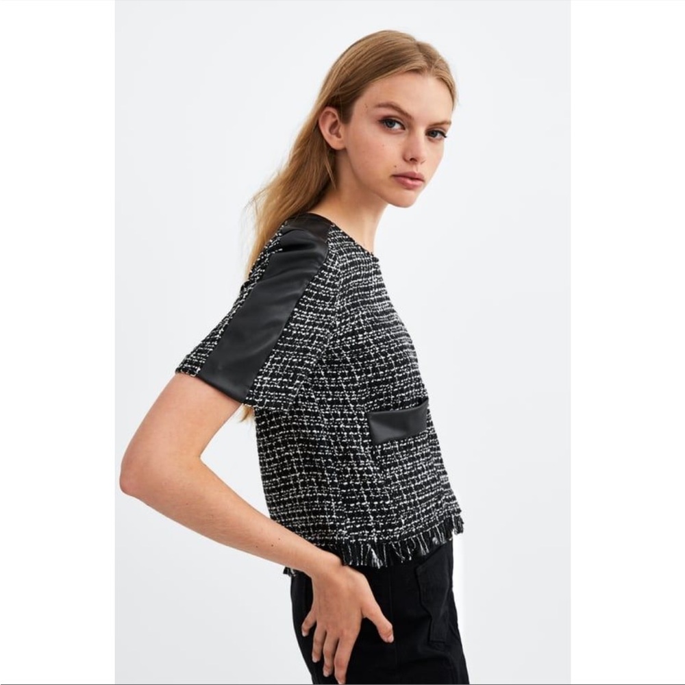 NWT Zara trf collection Tweed Fringed Top